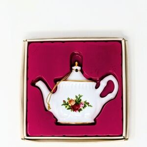 Royal Albert White and Gold Teapot Ornament with Pink Floral Design